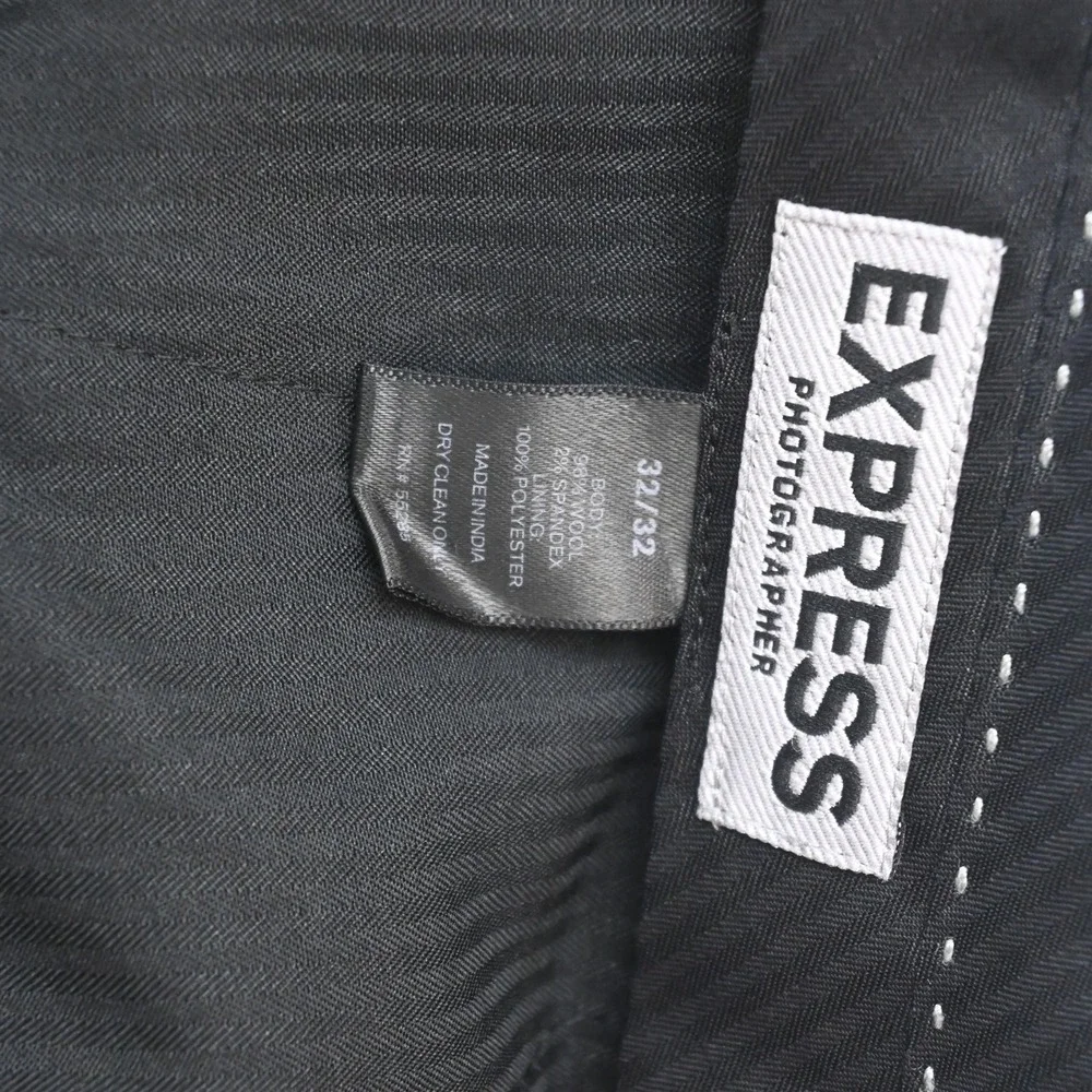 Express 40R 32x30 Gray Wool Photographer Fitted Slim Mens Jacket Pants Suit